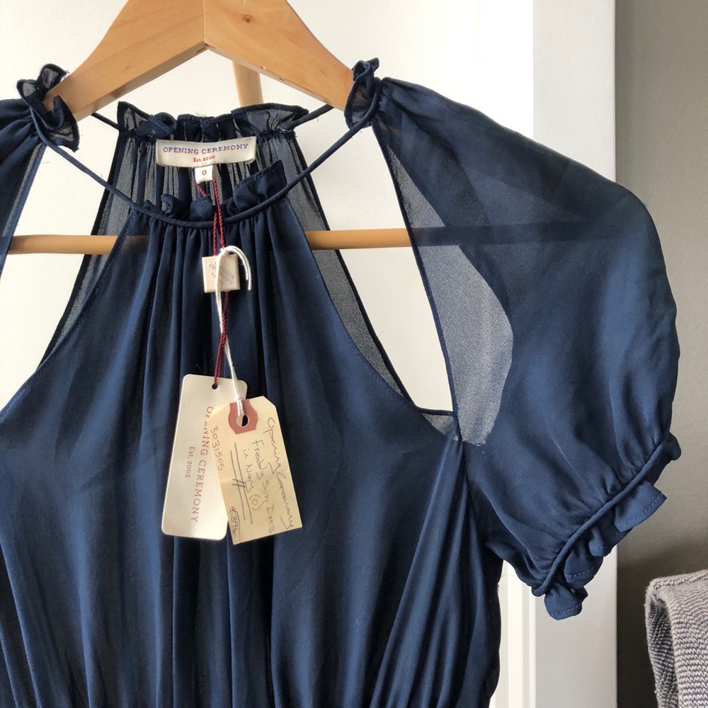 Opening Ceremony ✨ Freddy Silk Dress, Navy